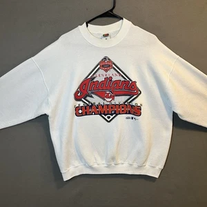 VTG Cleveland Indians 1997 Division Champions Crew Adult XL White Majestic - Picture 1 of 13