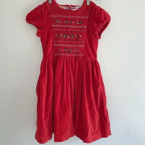 Mini Boden Christmas Holiday robin red velvet smocked dress. Size 11-12 Year - Picture 1 of 10