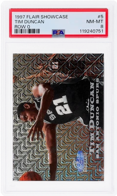 1997 Flair Showcase Tim Duncan Row 0 #5 /250 PSA 8 Rookie RC - Imagem 1 de 2