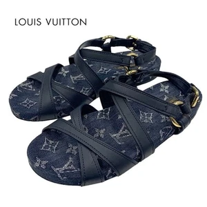 LOUIS VUITTON Ocean Line Leather Strap Sandals Navy Women Size35.5/US5.5 NoBox - Picture 1 of 24