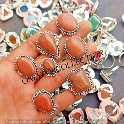 Lote de anillos al por mayor de elegantes hechos a mano enchapados en plata de ley 925 con piedras preciosas de oro Foto 1 de 3