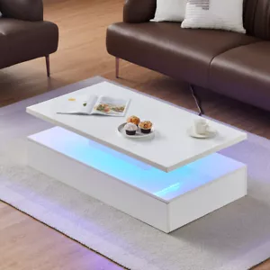 Hochglanz-Couchtisch mit RGB-LED Modernes Wohnzimmer in Holz Weiß - Bild 1 von 19
