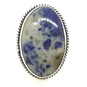 LARGE 37.00ctw Sodalite Cabochon Silver Ring Size 9