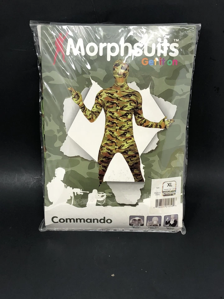 Traje Morphsuit Commando Verde Camuflaje Adulto Talla XL Halloween Se Ajusta a 5'10" a 6'3" Foto 1 de 4