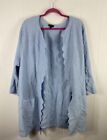 Talbots Womens 3X Blue Scalloped Mid Length Cardigan Sweater Open Front Knit