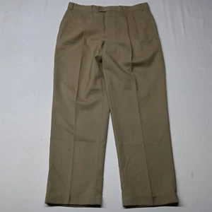 Pantalones de vestir Chaps Ralph Lauren 34x32 caqui dinero antiguo plisados puños de lana para hombre - Imagen 1 de 9
