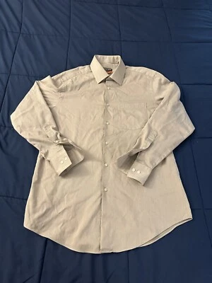 Camisa social masculina Geoffrey Beene 16 32-33 bege ajustada sem rugas manga longa - Imagem 1 de 4