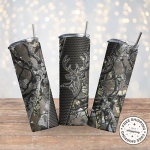 Hunting, Deer Camo, Hunting Life, 20oz Skinny Tumbler Custom Drinkware w/straw - Picture 1 of 1