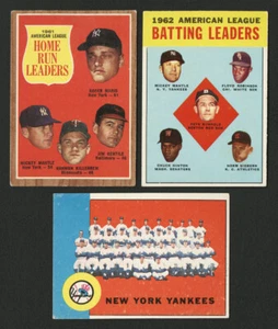 1962 TOPPS 53 1961 HOME RUN LEADERS MICKEY MANTLE 1963 TOPPS 2 & 247 NEW YANKEES - Picture 1 of 2