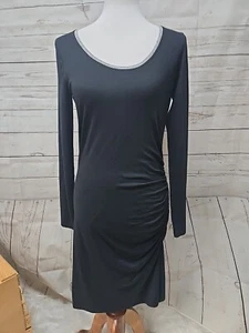 Athleta Small Black & Gray Ruched Side Long Sleeve T-Shirt Dress Knee Length - Picture 1 of 8