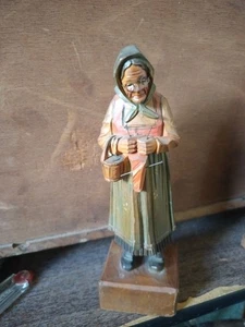 ANRI Old Woman Figurine Knitting Basket Glasses Hand Carved Wood Folk Art 7" - Picture 1 of 8