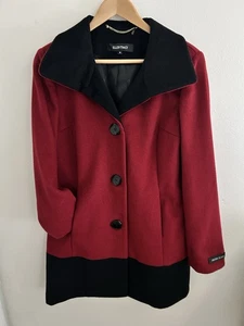 ELLEN TRACY Size 10 Angora Wool Blend Winter Coat Ruby Red/Black NWOT - Picture 1 of 10