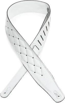 Correa de guitarra de cuero de 2,5" con diseño acolchado; blanca y plateada (MG26 Foto 1 de 4