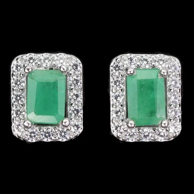 Pendientes de plata de ley 925 octágono esmeralda 6x4 mm joyas de piedras preciosas naturales Foto 1 de 4