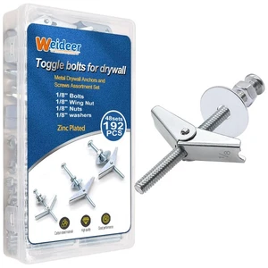 Toggle Bolts 1/8" 192Pcs Heavy Duty Weideer Drywall Anchors Screws Kit Set - Picture 1 of 6