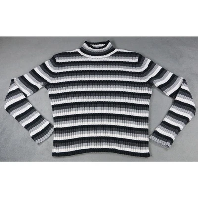 Suéter para mujer St. John’s Bay tejido acanalado a rayas cuello falso gris negro blanco L Foto 1 de 4