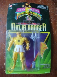 1995 Mighty Morphin Power Rangers MOC  Kick Action Yellow Ninja Ranger Bandai - Picture 1 of 6