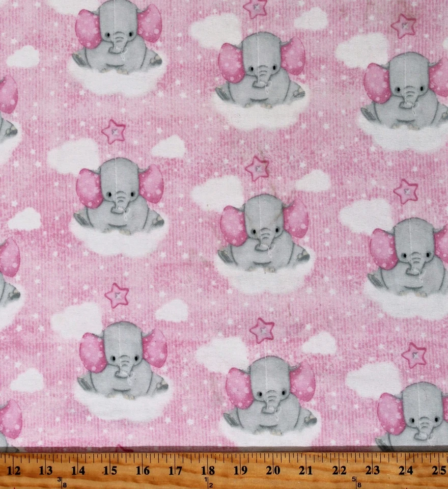 Flannel Elephants Clouds Stars Balloons Kids Cotton Flannel Fabric BTY D282.31