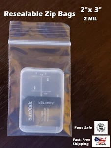 2"x 3" Clear 2 Mil Plastic Zip Seal Bag Reclosable Top Lock 2Mil Small Baggies - Picture 1 of 1