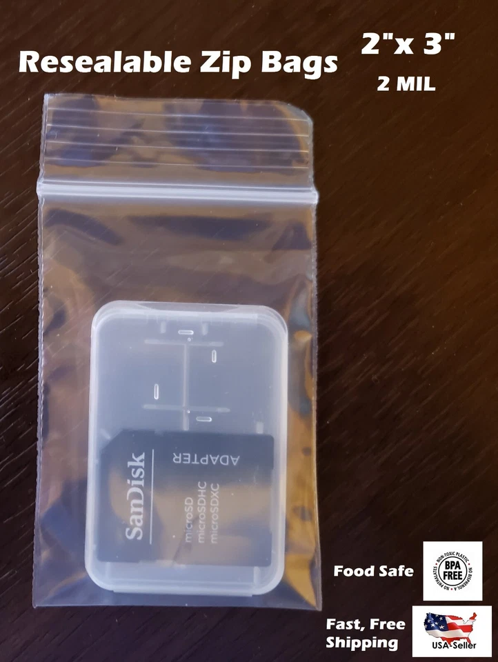 2"x 3" Clear 2 Mil Plastic Zip Seal Bag Reclosable Top Lock 2Mil Small Baggies - Image 1 of 1