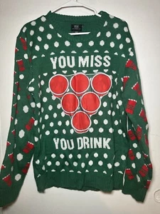 Ugly Stuff Sweater Herren Large Grün Beer Pong Langarm Pulli Weihnachten - Bild 1 von 5