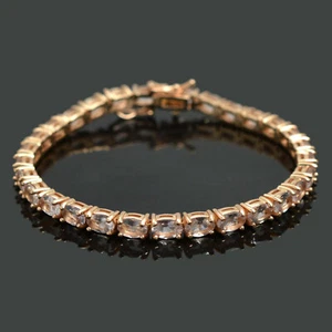 14K Rose Gold Plating Natural Morganite Gemstone 925 Silver Tennis Bracelet  - Picture 1 of 8