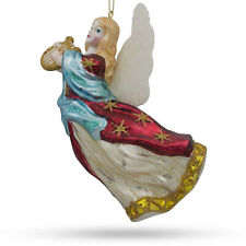 Angel Playing Music on Harp Glass Christmas Ornament 5.5 Inches