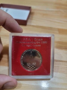 UdSSR 1 Rubel Gedenken an Olympische Spiele 1980 im Plastikkoffer mit Olympia Logo - Bild 1 von 7