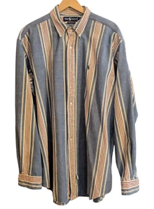 Ralph Lauren Woven Shirt Mens XL Denim Vintage Colorblock 90s Retro Striped Pony - Picture 1 of 9