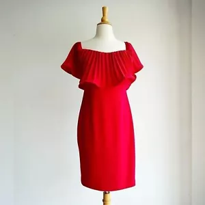 BADGLEY MISCHKA Cocktailkleid Kirschrot Schulterfrei Rüschenärmel 4 - Bild 1 von 7