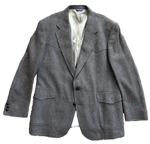 mens gray Pendleton tweed leather western blazer jacket sport coat wool 46 L - Picture 1 of 11