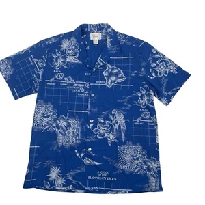 Howie Kurzarm Hawaiihemd Gr. XL Karten Inseln Blau Made in Hawaii - Bild 1 von 8
