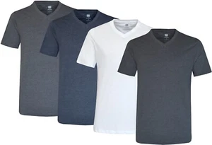 4 Pack V-Neck T-shirts Short Sleeve Plain Tops Classic Essential Tees Multipack - Picture 1 of 12
