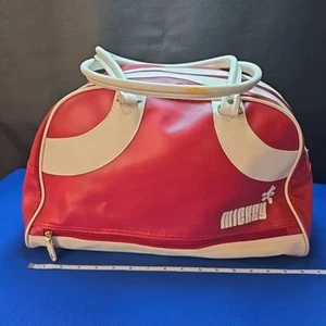 Vintage Disney Mickey Mouse Vinyl Bowler Duffle Tote Bag Red and White Gym Bag I - Picture 1 of 15