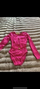 MICHAEL KORS Long Sleeve Zip Front Logo Belt One Piece Swim Paddle Suit Sz 10 - Picture 1 of 2