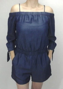 SPLENDID Mono Pantalones Cortos Chambray Azul Hombro Frío 1 Pieza 100% Tencel Talla M $138 - Imagen 1 de 5