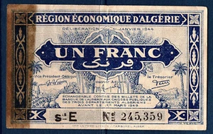 Billet 1 Franc- Région Économique d'Algérie. 31 Janvier 1944 - Picture 1 of 2