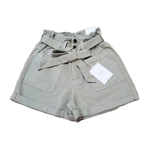 Kancan Shorts Womens Small Ultra High Rise Tan Khaki Cuffed Belted Cotton NWT - Picture 1 of 5