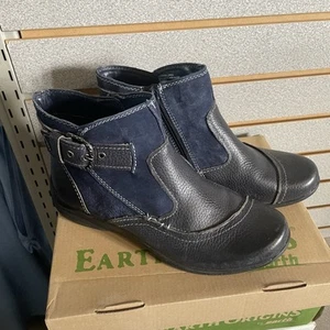 Earth Origins DAYTON Admiral Blue Grained Leather Boot Bootie  8 M Buckle Zip - Picture 1 of 11