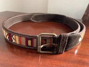 Beautiful Chocolate Brown Suede Woven Tapestry Belt Festivals Boho Hippy 42-46” - Picture 1 of 8