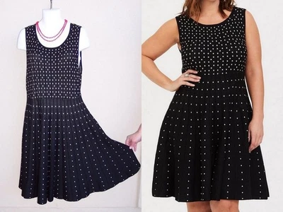 Torrid NUEVO Vestido Suéter Patinador Talla Grande 3x Negro Dorado Blanco Punto Falda Acampanada  Foto 1 de 4