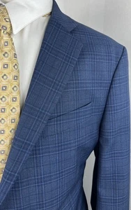 Stafford Men’s Blue Windowpane Wool Blend Sport Coat Blazer Classic Fit Sz 48 L - Picture 1 of 12