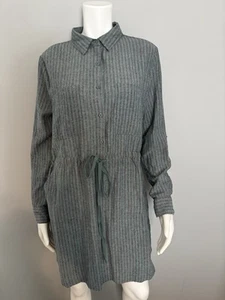 Mittoshop Dress Womens Medium Drawstring Waist Roll-Tab Sleeves Blue/Green Gray - Picture 1 of 4
