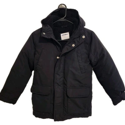 Старый темно-синий молодежи мальчиков размер 8/M пуховик пальто, черный с капюшоном, б/у - Изображение 1 из 4
