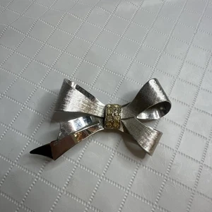 Signed Coro Silver toned Bow Brooch Rhinestone Pin Repaired Read - Picture 1 of 9