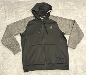 Adidas Hoodie Mens Large Blk Gray Full Zip Climawarm Sweatshirt Active Pull Over - Picture 1 of 13