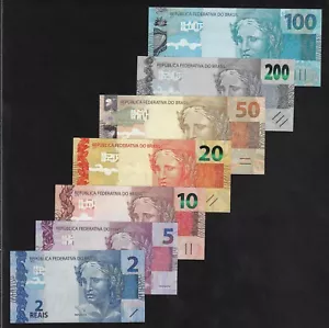 BRAZIL 200 + 100 +50 +20 +10 +5 +2 REAIS COMPLETE SET 2010 / 2020 GEM UNC - Picture 1 of 2