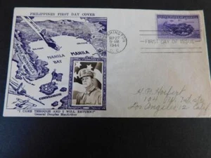US CORREGIDOR FDC, "I CAME THROUGH & 1 WILL RETURN) MacARTHUR, CACHET BY CROSBY - Bild 1 von 1