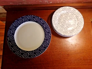 8 pc EMERIL by GORHAM St. Louis Blue ~ 4 DINNER PLATES and 4 SALAD PLATES - Picture 1 of 6