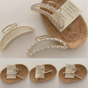 Clip Accessories Hair Hairgrip Crab Women Pearl Clamp Claw Hair Metal Big Large - Picture 1 of 22